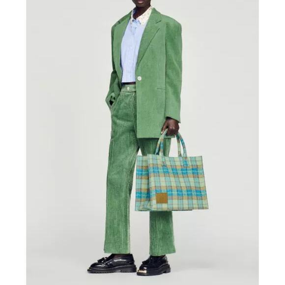 Sandro Kasbah Plaid Tote Bag Checked Brushed Virgin Wool Felt Large $370 NWT - Picture 1 of 14